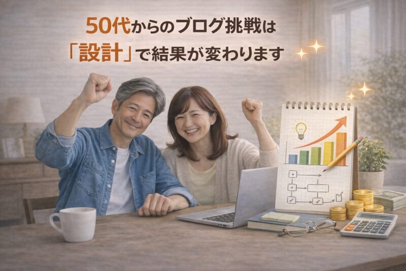 50代からブログに挑戦し正しい設計で未来を変える夫婦のイメージ画像｜副業ブログのまとめ