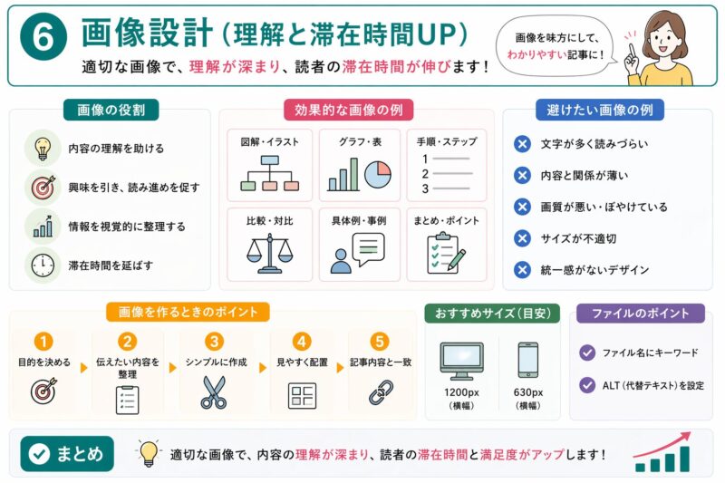 ブログ記事における画像設計の重要性と効果的な使い方を良い例と悪い例で比較しながらSEOとの関係も含めて解説した図解画像