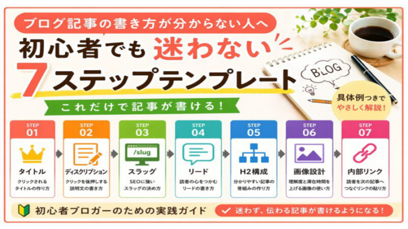 【初心者向け】ブログ記事の書き方｜迷わず書ける7ステップテンプレート 